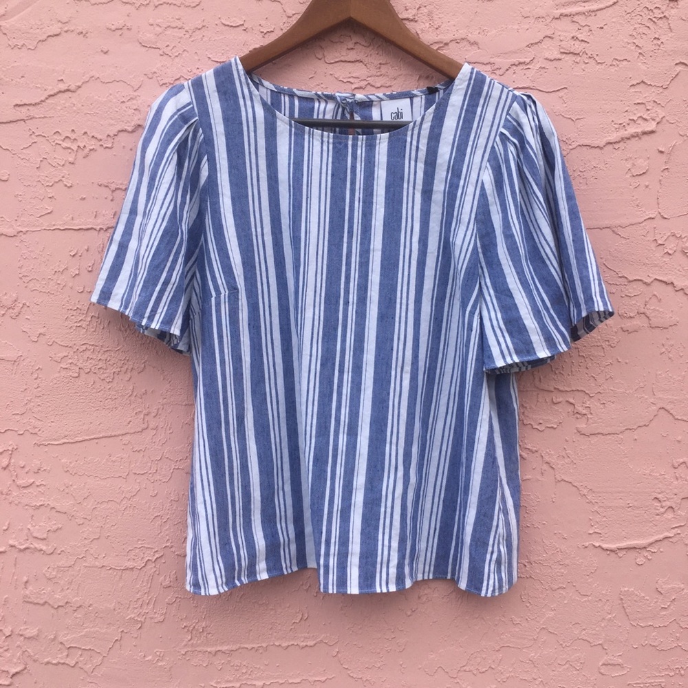 Cabi Wing Top PJ Stripe Linen Rayon Blend Blouse Top Striped